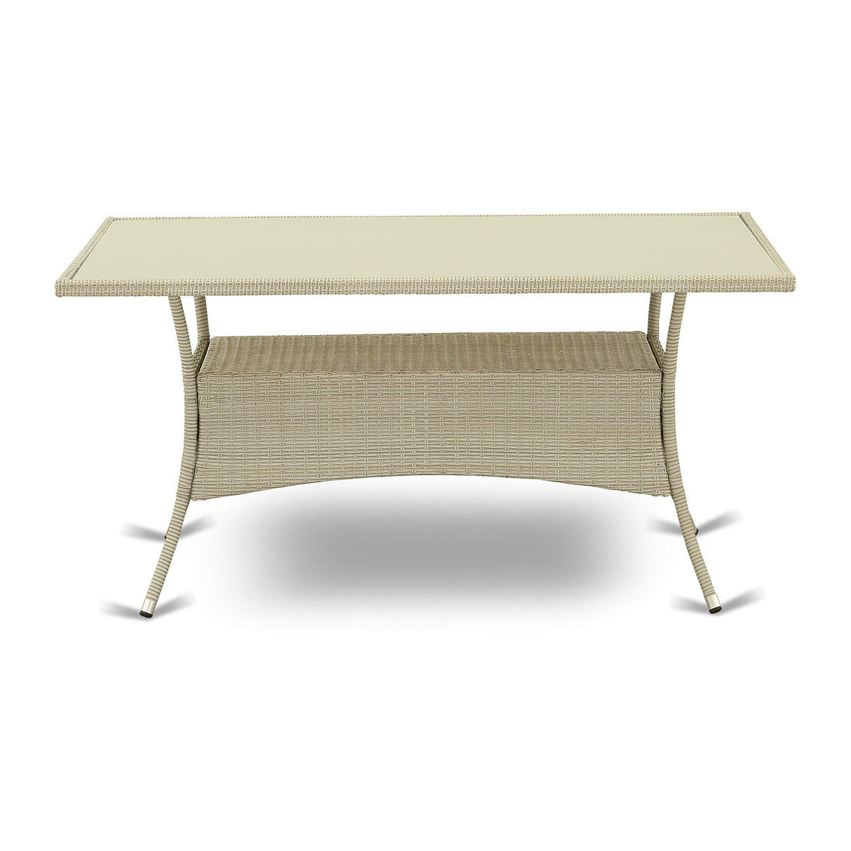 East West Furniture OSBK7-03A Oslo 7 Piece Patio Furniture Wicker Outdoor Set Includes a Rectangle Dining Table with Glass Top and 6 Backyard Armchair with Cushion, 36x60 Inch East West Furniture