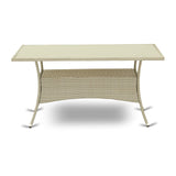 East West Furniture OSBK7-03A Oslo 7 Piece Patio Furniture Wicker Outdoor Set Includes a Rectangle Dining Table with Glass Top and 6 Backyard Armchair with Cushion, 36x60 Inch East West Furniture