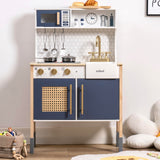 ROBUD Play Kitchen, Wooden Kids Kitchen Playset with Sounds & Lights, Pretend Play Kitchen Set for Toddlers, Gift for Boys & Girls, Vintage Style, 3+ (Gem Blue) ROBUD