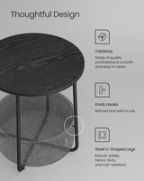 VASAGLE End Table, Small Bedside Table with Fabric Basket, Modern Nightstand, Round Side Table, for Living Room, Bedroom, Ebony Black and Slate Gray ULET223B01 VASAGLE