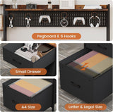 UPOSOJA Gaming Desk with Hutch, 65in Reversible Computer Desk with Power Outlets LED Light, Home Office Desk with Monitor Stand 2 Drawers 4 Storage Shelves Pegboard 8 Hooks Mouse Pad (Brown) UPOSOJA