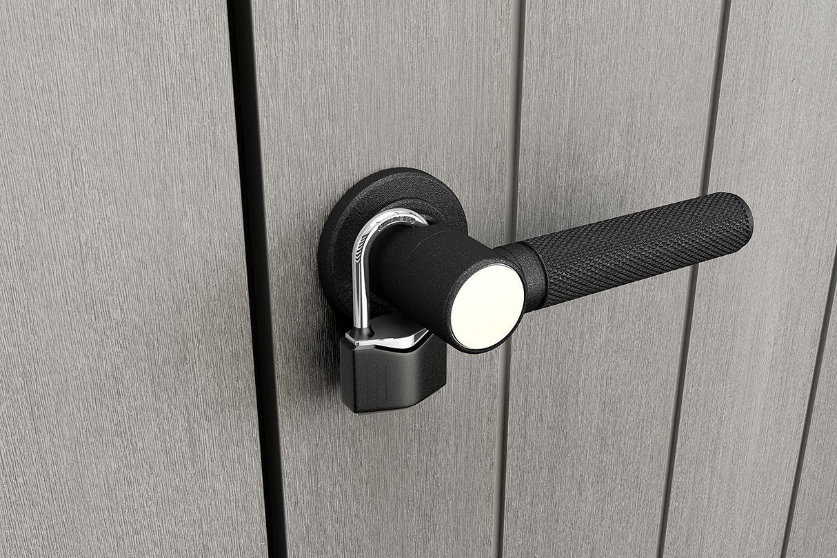 Keter Patio Store 4.6 x 4.0 ft. Resin Outdoor Storage Shed with Paintable and Drillable Walls for Customization-Perfect for Yard Tools and Pool Toys, Grey Keter