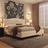 Belffin King Bed Frame and Headboard, Luxury Upholstered Velvet Platform Bed with Wingback, Button Tufted & Nailhead Trim, Anti-Slide Tall Footboard, No Box Spring Needed, Noise-Free, Beige Belffin
