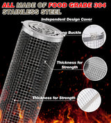 Rolling Grilling Baskets for Outdoor Grill Bbq Net Tube Stainless Steel Large Round Mesh Rotation Barbecue Cylinder Cage Cooking Accessories for Veggies Vegetable Fish Meat Food Camping, Gift for Men Aucma