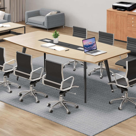 DWVO 6FT Conference Table, 70.8" Boat Shaped Meeting Table with Power Outlets & Rectangle Grommet, Modern Seminar Table for Office Conference Room, Boardroom Desk DWVO