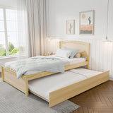 TOLEAD Daybed with Trundle, Twin Size Pull Out Bed, Solid Wood Extendable Day Bed with Trundle, Include Slat Support (Natural, Trundle) TOLEAD