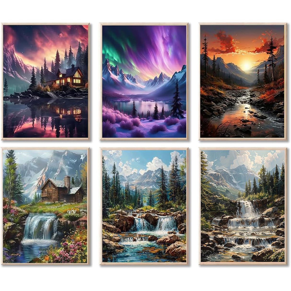 GOUOYANA 6 Packs Landscape Diamond Art Painting Kits for Adults,Landscape Diamond Painting Kits for Beginners,IY Full Rhinestone 5D Diamond dots (Gemstone Craft), Home Wall Decoration 12x16inch GOUOYANA