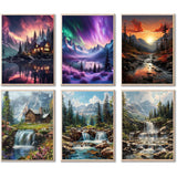 GOUOYANA 6 Packs Landscape Diamond Art Painting Kits for Adults,Landscape Diamond Painting Kits for Beginners,IY Full Rhinestone 5D Diamond dots (Gemstone Craft), Home Wall Decoration 12x16inch GOUOYANA