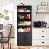 RWYHG 70in Tall Bookshelf 6 Tier Bookcase with Barn Doors and Adjustable Shelf, Black Farmhouse Book Shelves with Storage Cabinet,Wood Floor Standing Display Bookshelve for Bedroom,Living Room,Kitchen RWYHG