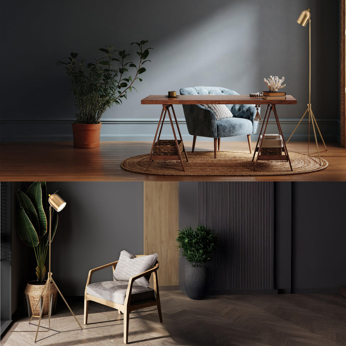 O'Bright Helios - Adjustable Tripod LED Floor Lamp, Dimmable, Swivel Head, Perfect for Reading and Task Lighting, Antique Brass O'Bright