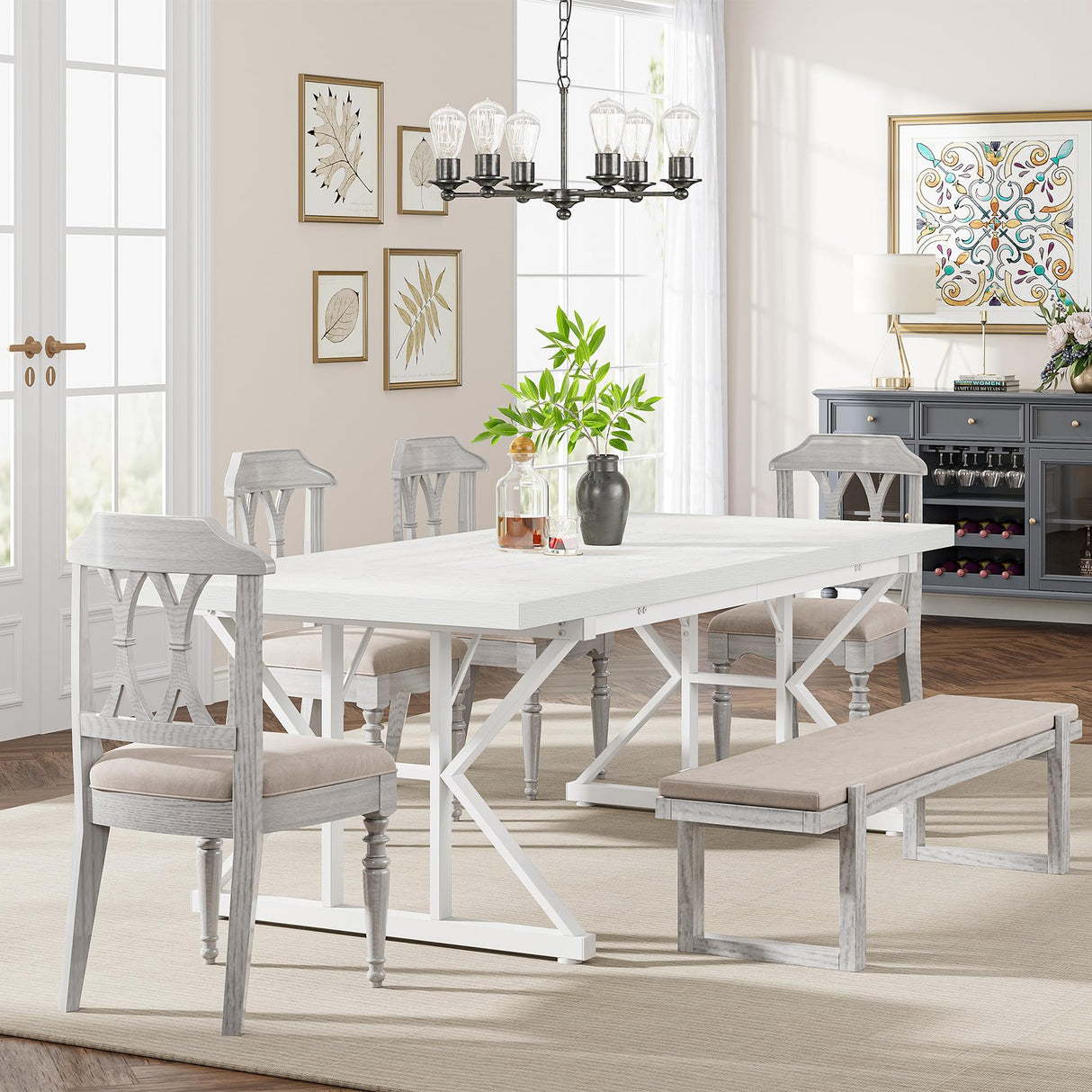 Tribesigns Farmhouse Dining Table for 6 People, 70.8-Inch Rectangular Wood Dining Table, Rustic Kitchen Table with Heavy Duty Metal Legs for Dining Room Tribesigns