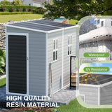 SELLERWE 8x4x6 FT Resin Lean to Shed, Waterproof Outdoor Storage Shed with Floor, Window, Lockable Door & 2 Windows, Tool Shed for Patio Garden, Lawn, Backyard, Dove Grey SELLERWE
