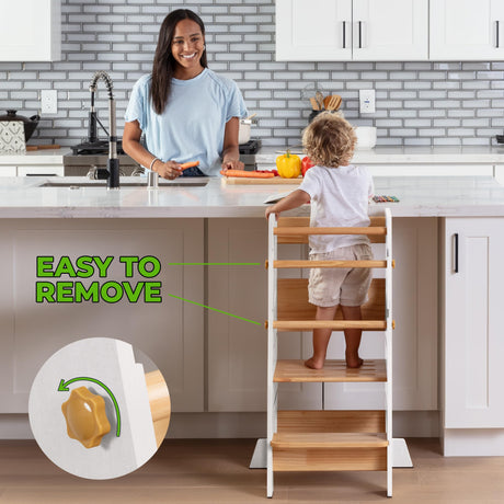 Toddler Standing Tower - Complete Toddler Kitchen Stool Helper - Ideal Kids Kitchen Step Stool for Learning New Skills - 2024 Design with Safety Feet - White Ocodile