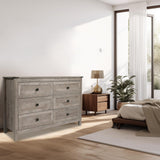 CATMIX Farmhouse 6 Drawers Dresser, Wood Double Dresser Chest of Drawers Wide Storage Organizer Cabinet for Bedroom, Living Room, Rustic Grey CATMIX