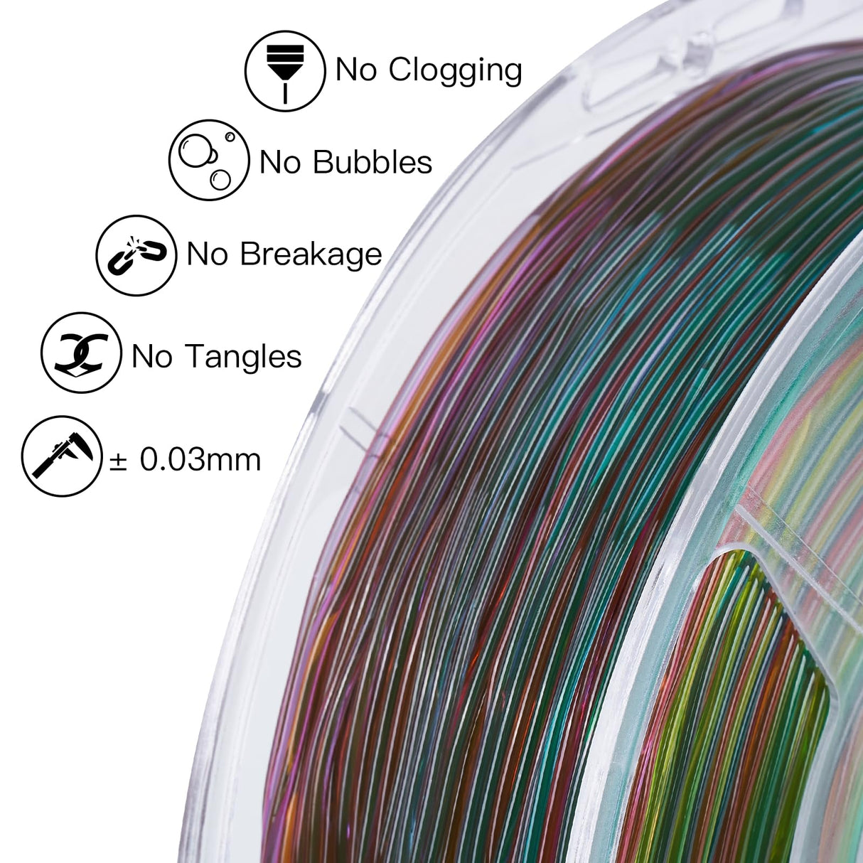 INLAND TPU Filament, Rainbow TPU 3D Printer Filament, Red, Orange, Purple, Yellow, Green Flexible Filament, Dimensional Accuracy +/- 0.03 mm - 1kg Spool (2.2 lbs) INLAND