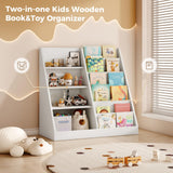 Tatub 6 Tier Kids Wooden Bookshelf and Toy Storage, Children Toy Organizer with Book Shelves, Toddler BookRack Baby Bookcase for Nursery, Playroom and Classroom, White Tatub