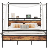 LIKIMIO Canopy Bed Frame King with Storage Headboard & Charging Station, Sturdy Metal Platform Bed with 4 Removable Posts, Dual Purpose Bed Frame, No Box Spring Needed, Noise Free LIKIMIO