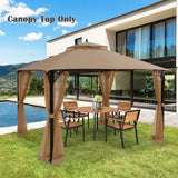 Tangkula 10x12 Ft Gazebo Replacement Canopy Top, Double Tier Canopy Replacement Roof with Air Vent and Drainage Holes, CPAI-84 Outdoor Canopy Top Cover for Garden, Backyard, Patio (Brown) Tangkula