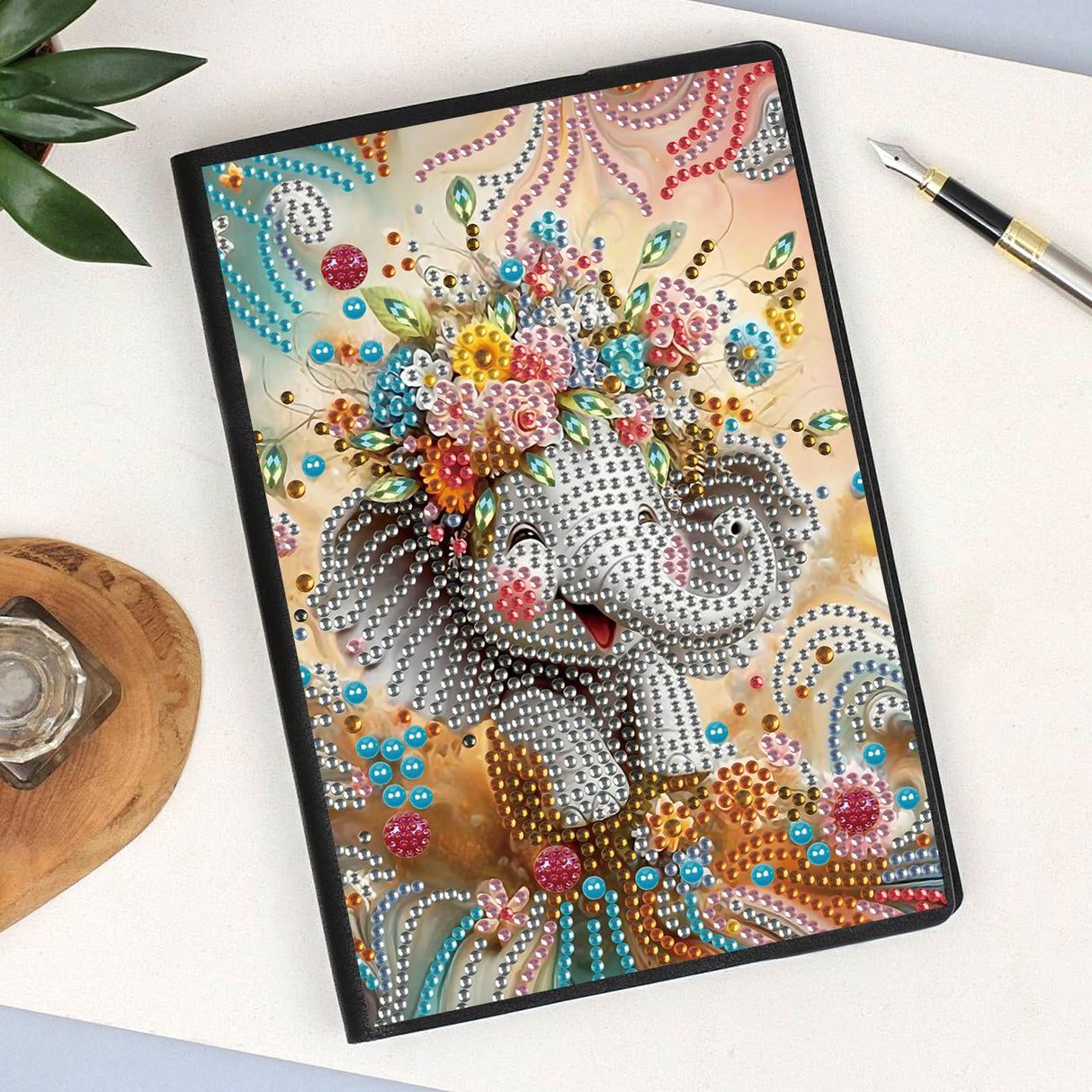 DCIDBEI Diamond Painting Notebook A5 Blank Diamond Art Notebooks Diamond Painting Elephant Flower Anime Notebook Writing Hardcover Diary Sketchbook Diamond Painting Note Book Christmas DCIDBEI