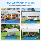 Galvanized Frame Carport Canopy (White-Without Sidewalls, 10 * 20FT) BUPPLEE