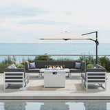 LayinSun 9 Pieces Modern Aluminum Patio Furniture Set with Fire Table, Outdoor Modular Sectional Conversation Set L-Shaped Sofa for Backyard LayinSun
