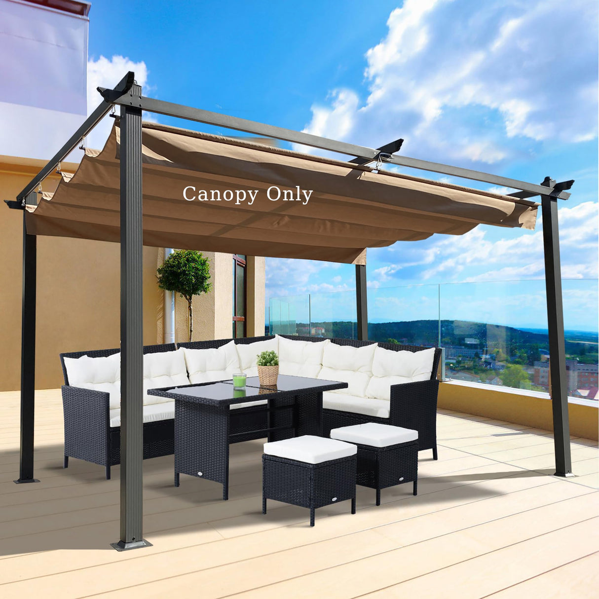 10x10 FT Retractable Pergola Replacement Canopy Waterproof, Durable and Sun-Protection Pergola Shade Cover (Khaki) ANTSKU