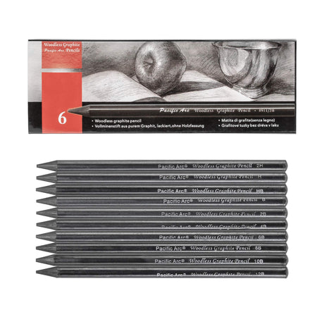 Pacific Arc Woodless Graphite Pencil 6 Pack Set, 12B, 10b, 8B, 6B, 4B, & 2B, for Sketching, Drawing, Coloring and Art Pacific Arc