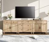 WAMPAT Farmhouse TV Stand for 100 Inch TV, 3-in-1 TV Console Table with 5 Drawers and 4 Doors, Entertainment Center for 75/80/85/90 Inch TV, Kitchen Sideboard Buffet Cabinet for Dining Room, Oak WAMPAT