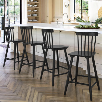 LUE BONA Windsor Wooden Bar Stools Set of 4 for Kitchen Island, Farmhouse 24 Inch Counter Height Stools Chairs with Spindle Back, Black - WoodArtSupply