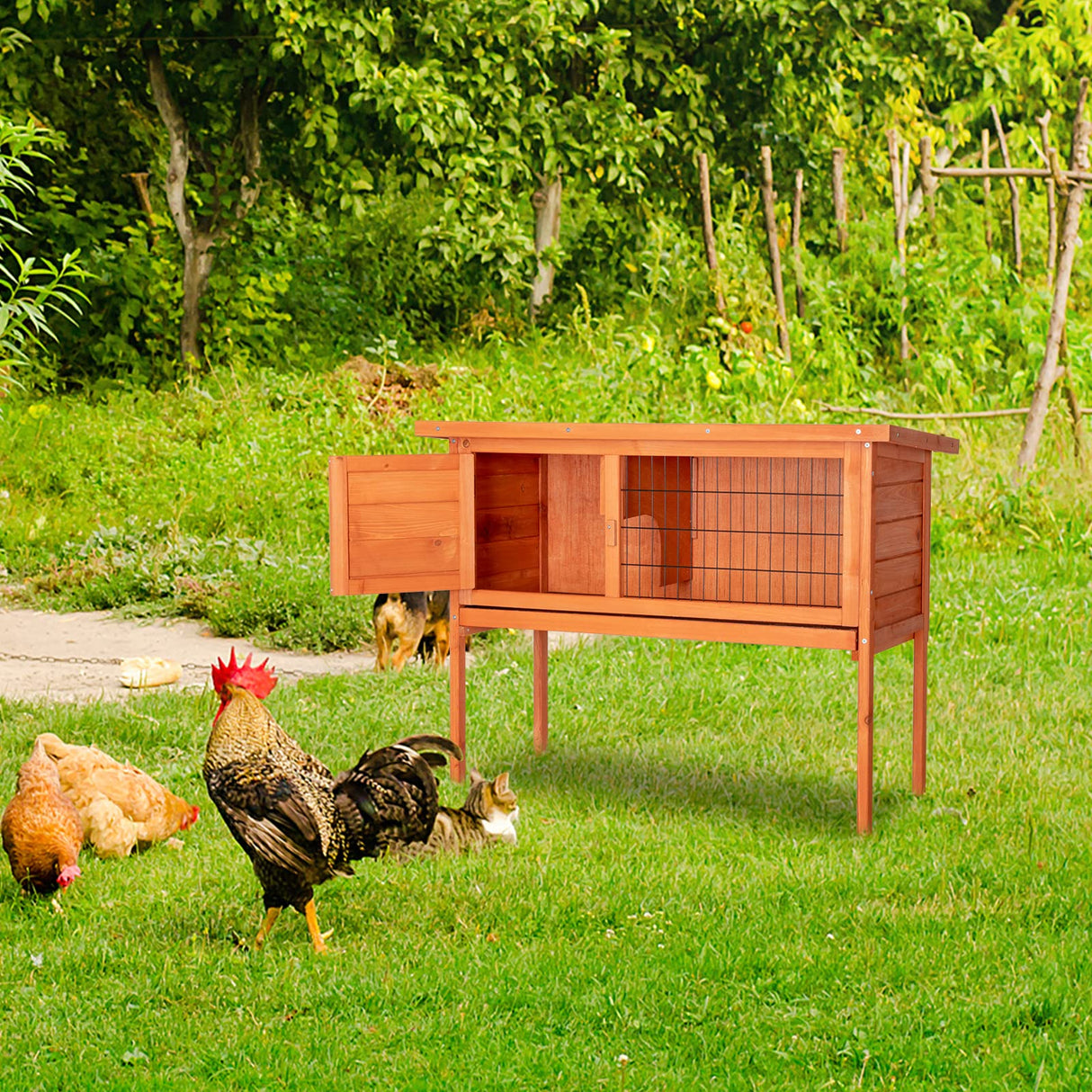 Outvita Rabbit Hutch, 36" Single Deck Waterproof Wooden Chicken Coop Wire Hen Quail House Indoor Outdoor Use,Bunny Cage Small Pet Animal Poultry Cage (Wood) Outvita