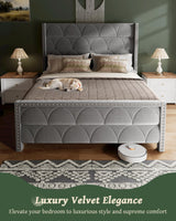 OHOHOLIVE Queen Size Bed Frame with 56" Headboard - 1000LBS Capacity Support, Velvet Upholstered Wingback Platform Bed Frame, Noise Free, Sturdy Wooden Slat Support OHOHOLIVE