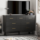 Dresser for Bedroom with 7 Drawer, Wood Modern Chest of Drawers with X-Shaped Sturdy Base, Wide Double Dresser Closet Clothes Storage Organizer, Wooden Dresser TV Stand for Living Room, Hallway, Black Xixini