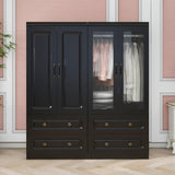 GraceGrove Armoire Wardrobe Closet with 4 Glass Doors and 4 Drawers, Armoire with Hanging Rods, Wood Armoire Closet Cabinet with Large Storage, Armoires and Wardrobes for Bedroom Black GraceGrove
