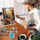 YOYA Framed Paint by Numbers Kit for Adults - Fall Forest Adult Paint by Number Kits on Canvas with Easel, DIY Autumn Landscape Paint by Number Framed Canvas for Home Wall Decor 8x12 Inch YOYA