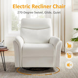 VANOMi Power Recliner Chair Swivel Glider, Electric Rocking Recliner Chairs with USB and Type-C Ports, Nursery Chair Recliner for Living Room, Bedroom, Apartment（White） VANOMi