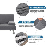 H.VERSAILTEX 4 Pieces Stretch Futon Covers Sofa Bed Slipcover with Removable Armrests and Cupholders Covers Furniture Protector High Spandex Small Checks Jacquard Fabric, Grey H.VERSAILTEX