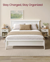 VASAGLE Farmhouse Nightstand with Charging Station, Bedside Table with Drawer, Open Compartment, Side Table with Storage, for Bedroom, Rustic White VASAGLE