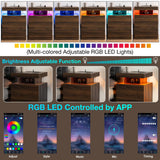 HOMMPA LED Nightstand with Wireless Charging Station Dark Walnut Mid Century Bedside Table with Led Light Smart Nightstand USB Port Type C Tall Night Table with 3 Drawers Wood Night Stand for Bedroom HOMMPA