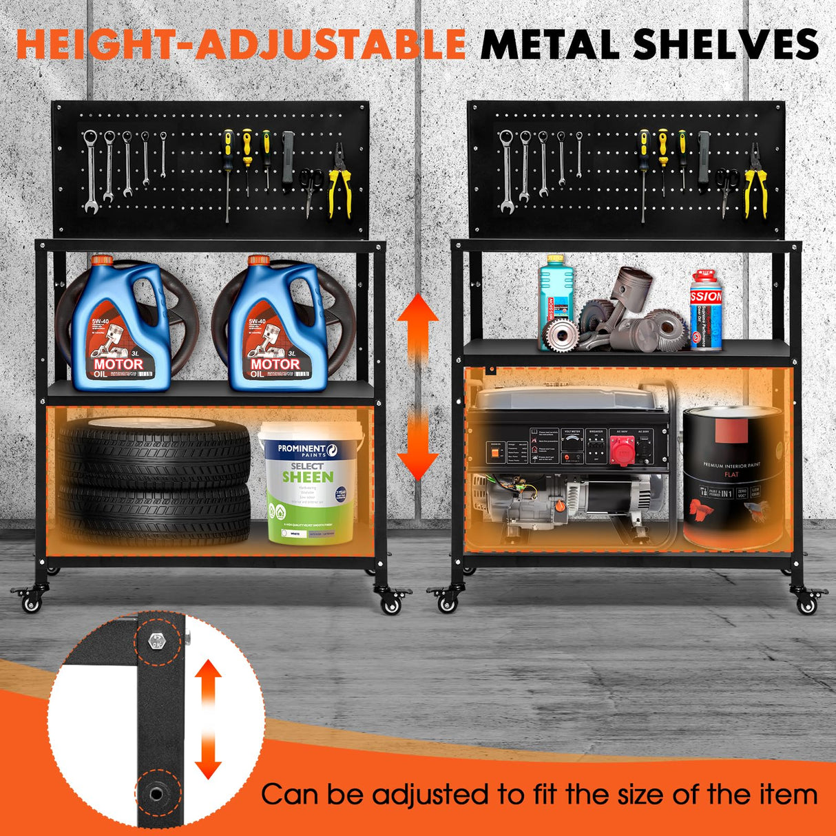 OLBRUS 50.4 X 33.4 Inch Workbench,Heavy Duty 200LBS Steel Work Bench with Pegboard and Lockable Wheels, Rolling Tool Storage Work Table for Garage Workshop Warehouse (50.4" X 33.4") OLBRUS