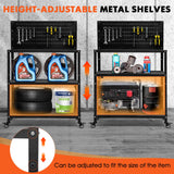 OLBRUS 50.4 X 33.4 Inch Workbench,Heavy Duty 200LBS Steel Work Bench with Pegboard and Lockable Wheels, Rolling Tool Storage Work Table for Garage Workshop Warehouse (50.4" X 33.4") OLBRUS