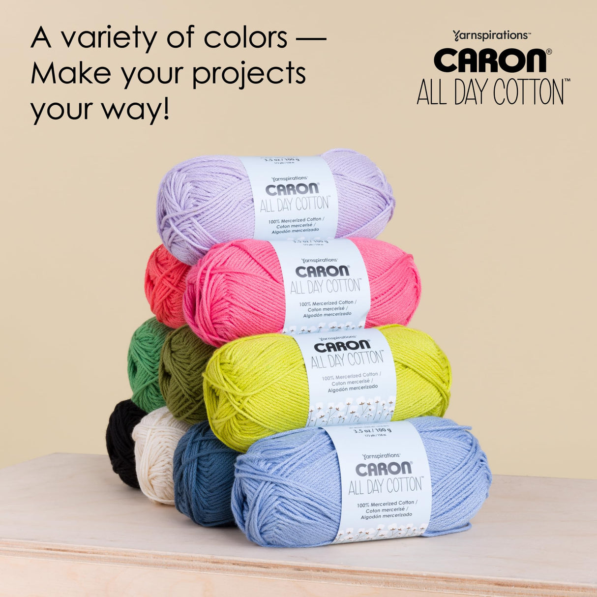 Caron All Day Cotton - 3 Pack of 173 Yards/3.52 oz Eyes Blue 100% Mercerized Cotton Yarn Caron