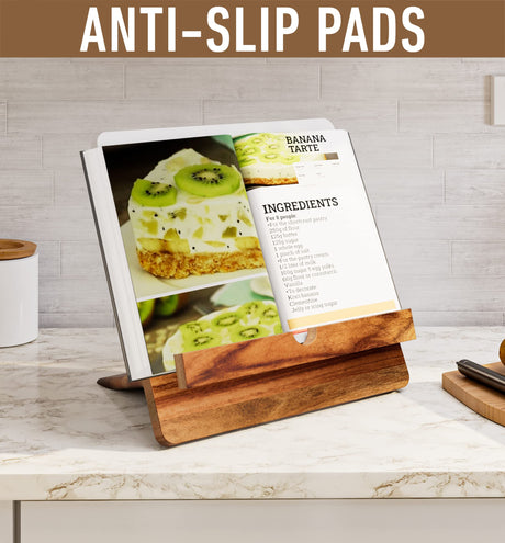 Acacia Cookbook Stand for Kitchen Counter - 12" x 12" Large Adjustable Non-Slip Acacia Wood Book Stand for Cookbooks - Collapsible for Easy Storage - Extra Large Recipe Book Holder for Kitchen Counter HB Design Co.
