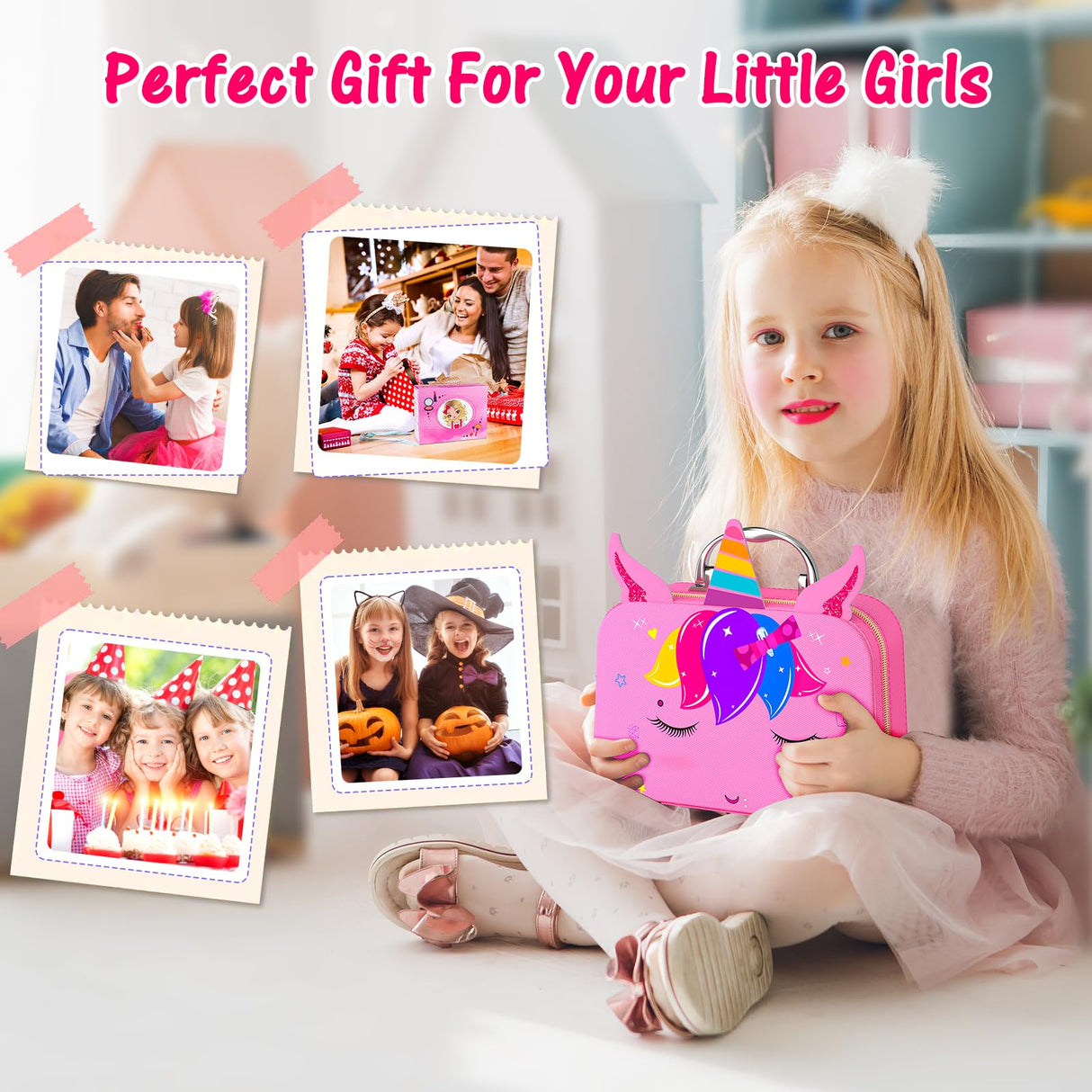 Kids Makeup Kit for Girl - 2 In 1 Kids Washable Makeup Toys & Nail Art Kits with Nail Dryer and Cosmetic Case, Princess Dress Up Set for Girls, Real Girls Makeup Set for Ideal Gifts Toys for 3-12 Year Mqsiuve