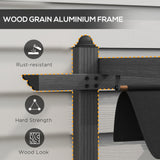 Outsunny 10' x 12' Retractable Pergola Canopy, Wood Grain Aluminum Pergola, Outdoor Sun Shade Shelter for Grill, Garden, Patio, Backyard, Deck, Gray Outsunny