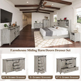 AMERLIFE 31.5'' Farmhouse Dresser with Sliding Barn Doors, 48" Rustic 5 Drawer Tall Dresser, Storage Organizer for Bedroom, Entryway, Light Rustic Oak AMERLIFE