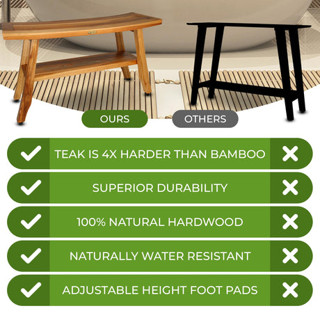 EcoDecors, 34 inch, Brown, Teak Shower Bench, Teak Bench Shower, Teak Bathroom Bench, Teak Wood Shower Bench, Shower Bench Teak, Shower Teak Bench EcoDecors