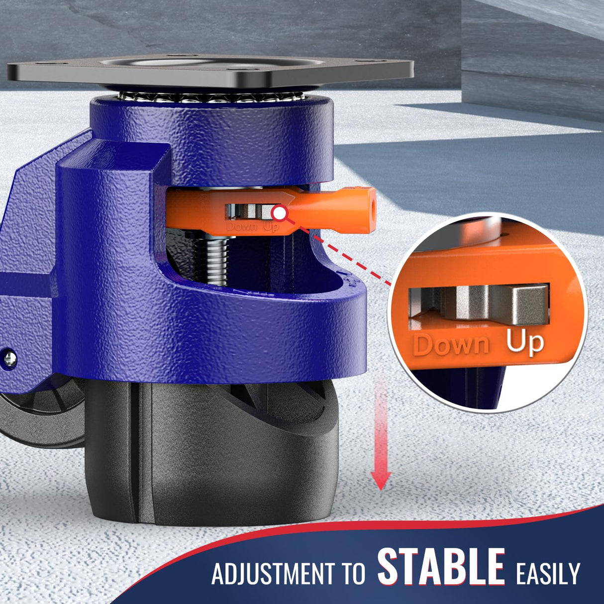 KOSTANZO Leveling Casters with Ratchet Handle Design Total Capacity 3300Lbs Heavy Duty Casters Set of 4 Workbench Casters with Adjustable Leveling Pads KOSTANZO