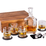 Whiskey Decanter Set in Wooden Gift Box - Includes Decanter, 4 Scotch Glasses, 4 Natural Slate Coasters, 8 Chilling Stones & Rubber Grip Tongs - Great Mens Home Bar Gift for Him, Husband, Dad Froolu
