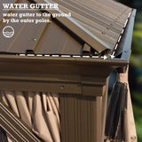 Kozyard Alexander Hardtop Aluminum Permanent Gazebo with a Mosquito Net and Privacy Sidewalls (Alexander 12'x14' (Brown) Kozyard