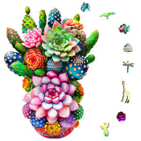 Wooden Jigsaw Puzzles for Adults and Kids, Cactus Flower 200 Piece Unique Shaped Puzzle, Family Game and Creative Wooden Puzzle Gift, Wall Art Decor, 11 x 15 Inch SAWZOO